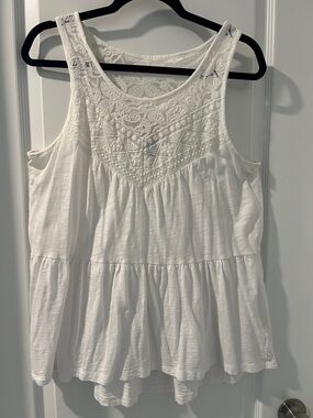Express White Crochet Yoke Tiered Tank Top